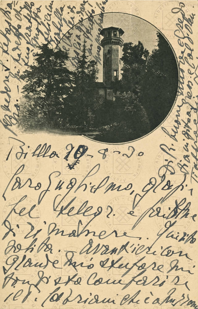 Palazzo La Marmora a Biella, cartolina della madre Enrichetta ad Alberti, 20 agosto 1930